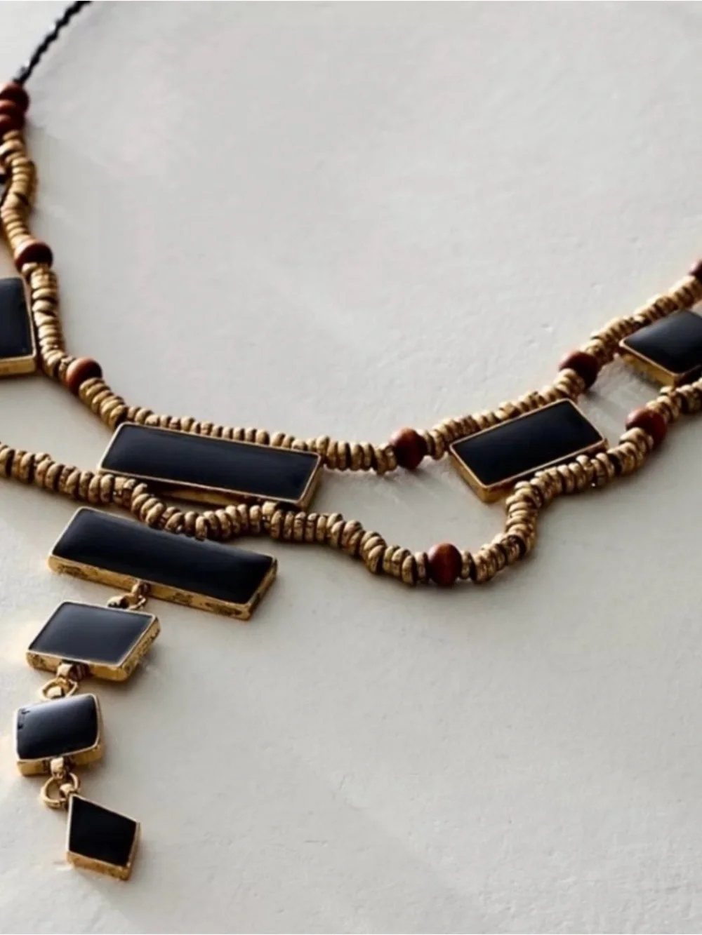 NWT Free People Lately Necklace Black Gold Boho 🖤💛